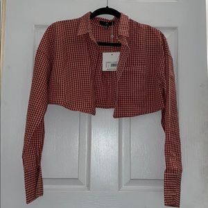 Petite Gingham Print Crop Shirt